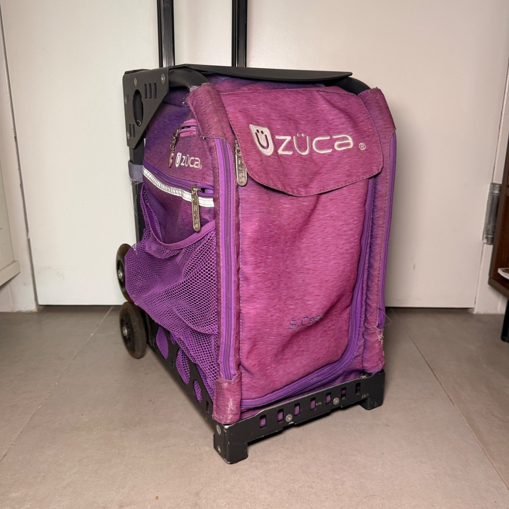 Zuca Sport Rolling Frame and Bag Purple Black Seat Luggage 18x10x14 Case Stair